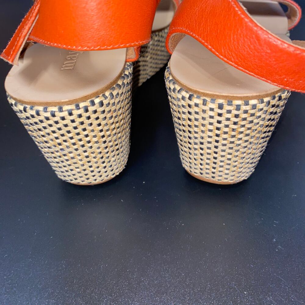 Maypol Brown Leather Woven Wedge Heels Platform Sandals Women's Size 38 US 7.5 - Picture 4 of 9